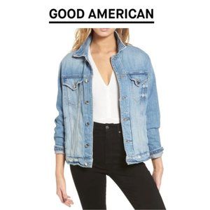 Good American Monogram Mesh Letter Denim Jacket